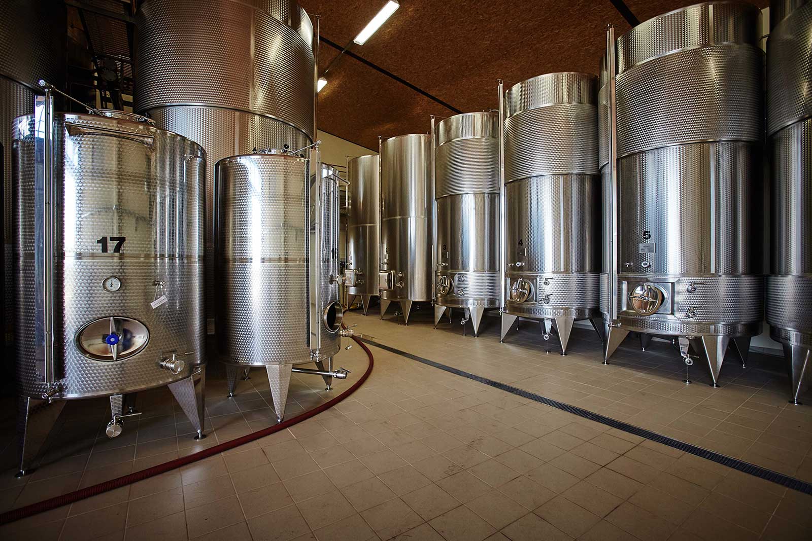Fermentation tanks at Montonale, one of Lugana's wineries. Lugana DOC is often fermented in stainless steel. ©Montonale